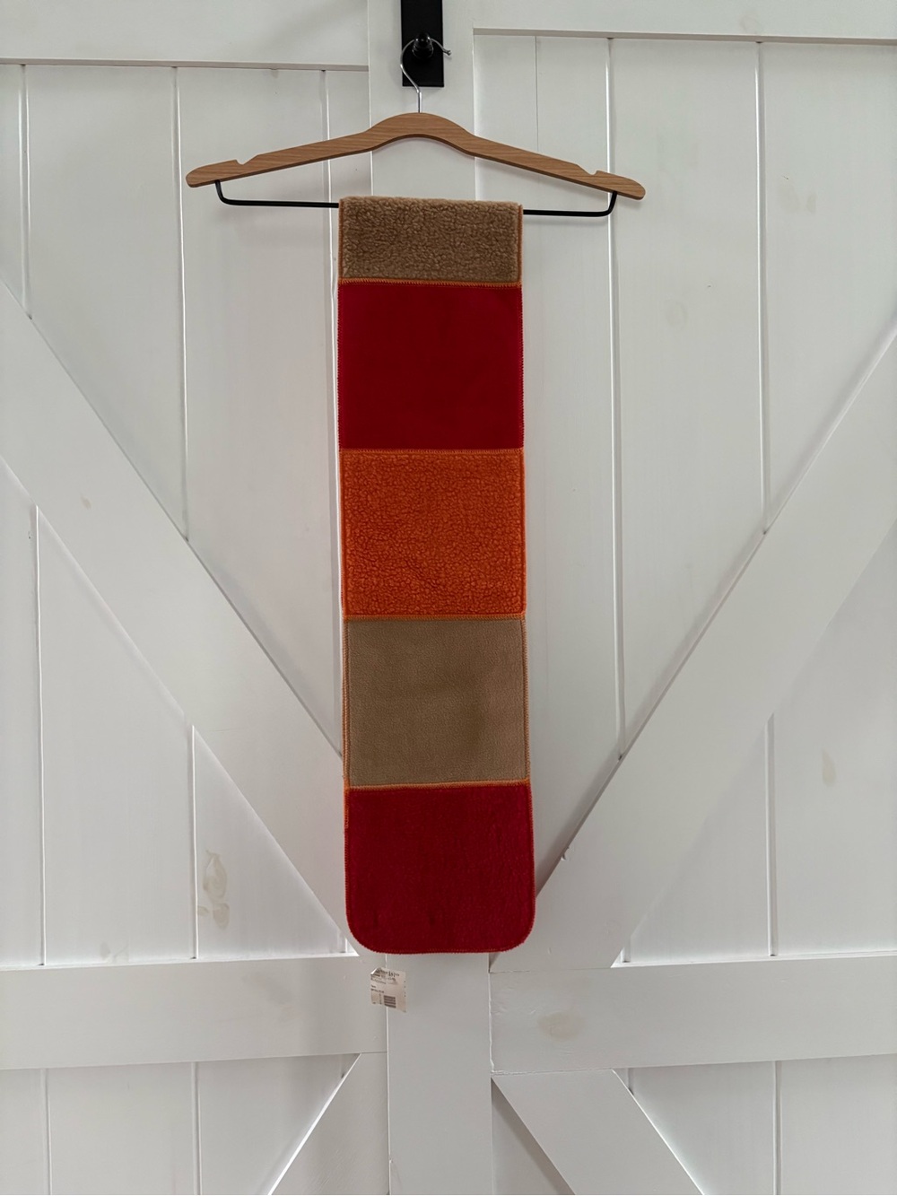 Lands’ End Colorblock Fleece & Sherpa Scarf in Red, Orange, & Tan